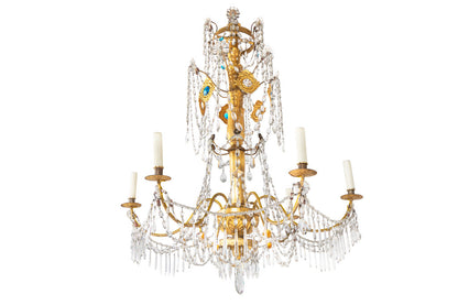 Giltwood, Gesso And Crystal Genoese Six Light Chandelier, Italy Default