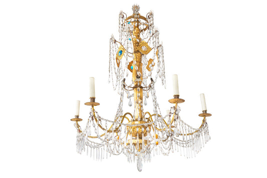 Giltwood, Gesso And Crystal Genoese Six Light Chandelier, Italy Default