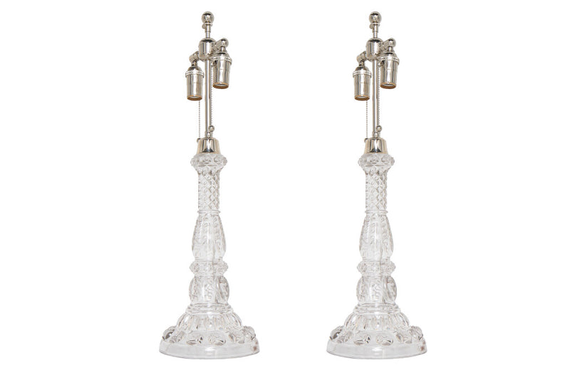 Pressed Sandwich Glass Table Lamps, American Late 19th Century