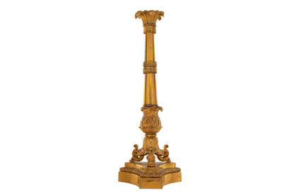 Gilt Bronze Acanthus Decorated Candlestick Lamp, Italy Late 19th Default