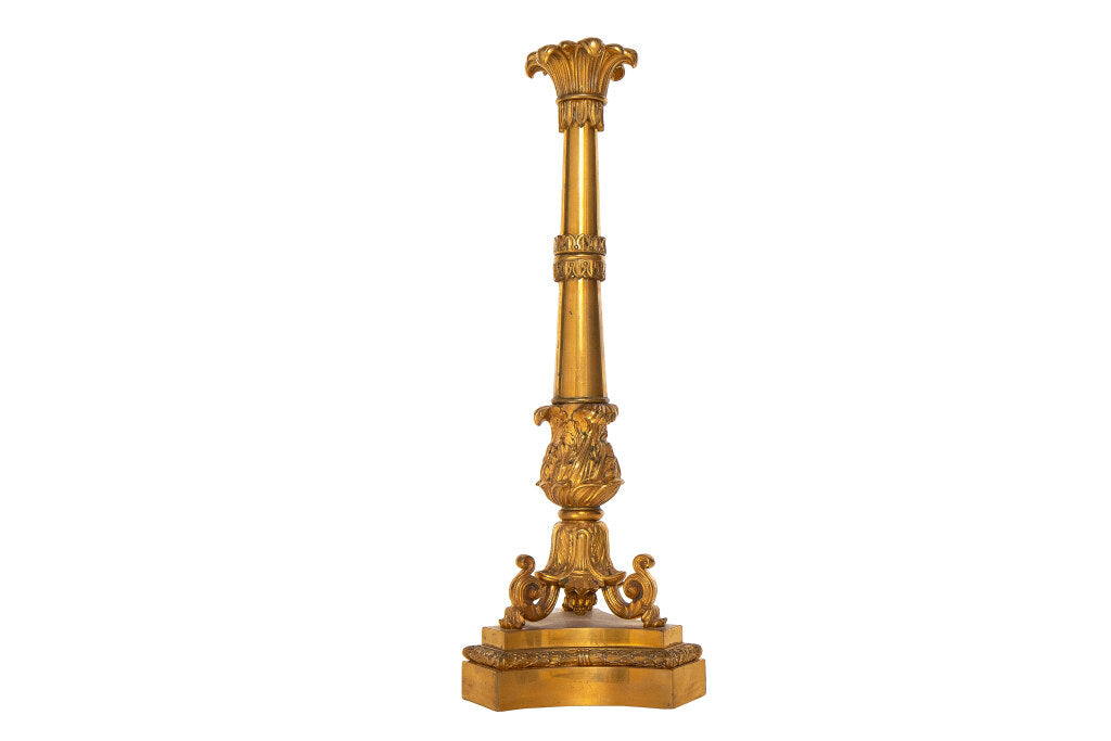 Gilt Bronze Acanthus Decorated Candlestick Lamp, Italy Late 19th Default