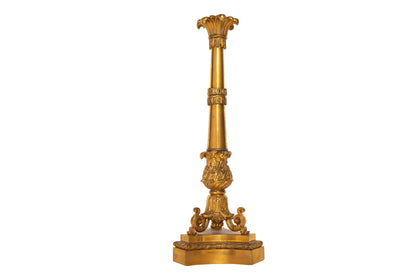 Gilt Bronze Acanthus Decorated Candlestick Lamp, Italy Late 19th Default