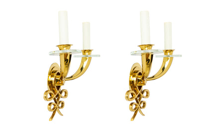 Gilt Bronze And Glass Art Deco Two Light Sconces By "LELUE", Fra Default