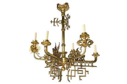 Brass Chinoiserie  Dragon Motif Six Light Chandelier. France 19t Default