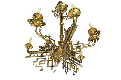 Brass Chinoiserie  Dragon Motif Six Light Chandelier. France 19t Default