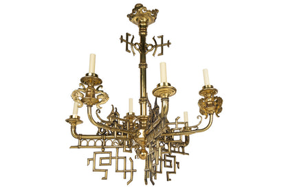 Brass Chinoiserie  Dragon Motif Six Light Chandelier. France 19t Default