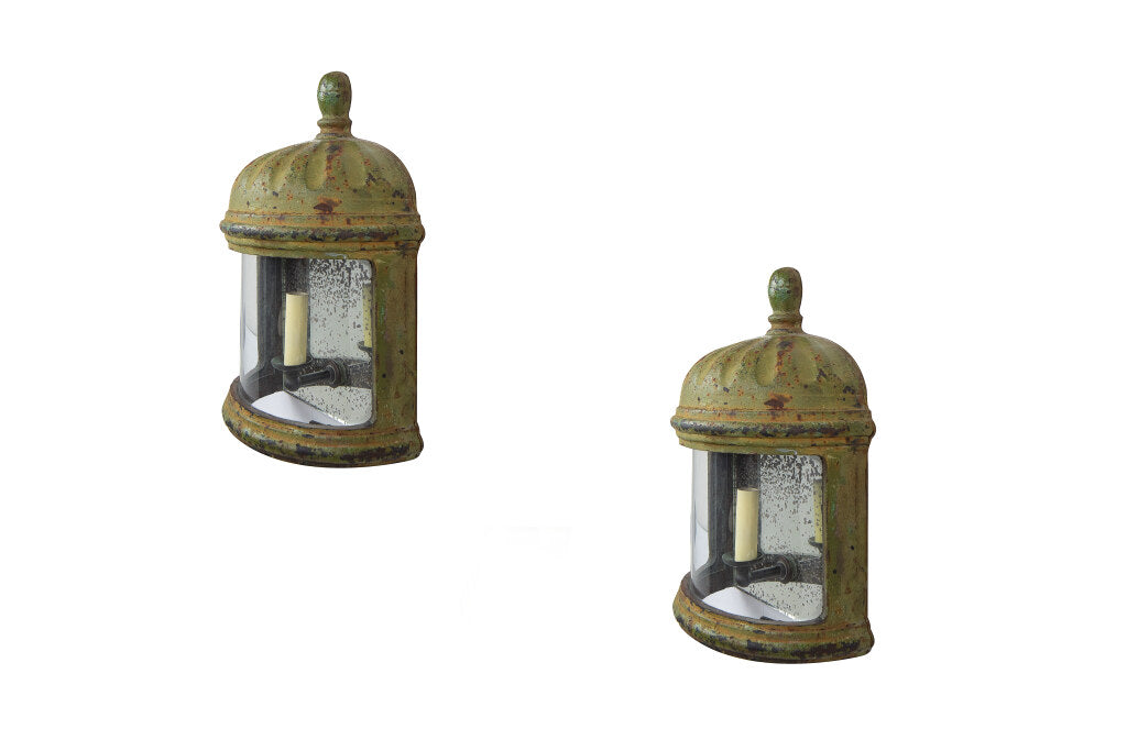 Polychrome Iron And Curved Panel Glass Mirror Backed One Light W Default