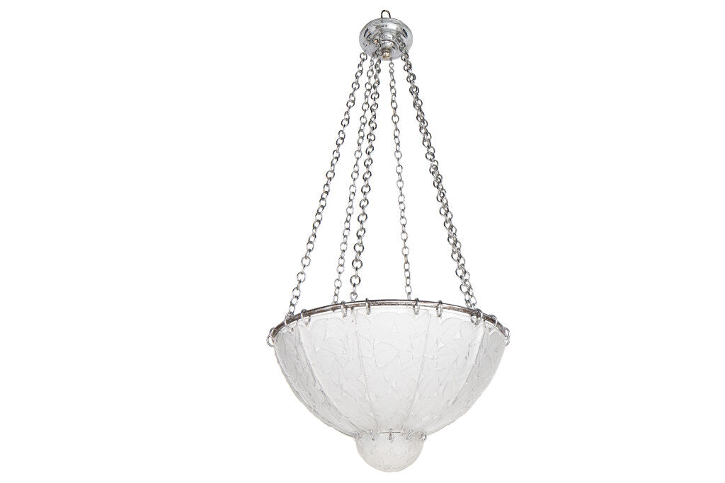 Molded Glass Art Deco Pendant "FEUILLES DE CHARME"  By R. LALIQU Default