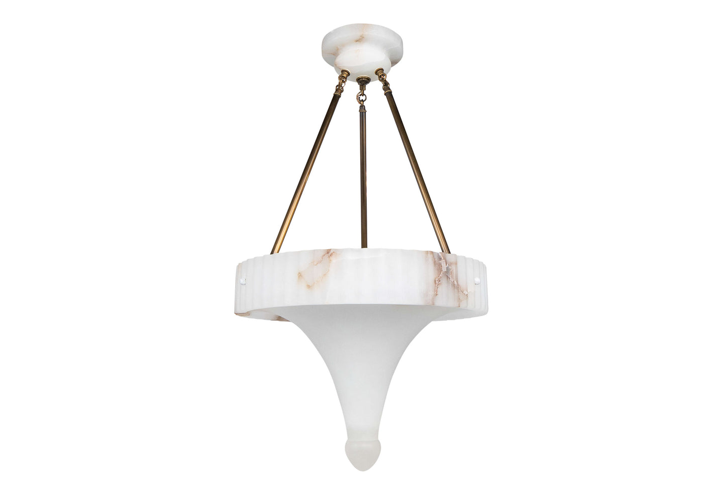 Hand Carved Alabaster And Brass Conical Shaped Three Light Penda