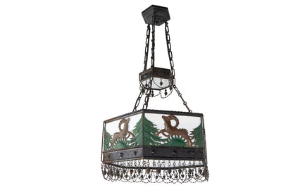 Polychrome Tole, Iron and Milk Glass Paneled Stag Motif  Eight L Default