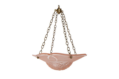 Molded Glass Rose Colored  Art Deco Three Light Pendant, France Default