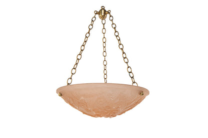 Molded Glass Rose Colored Art Deco Three Light Pendant With Geom Default