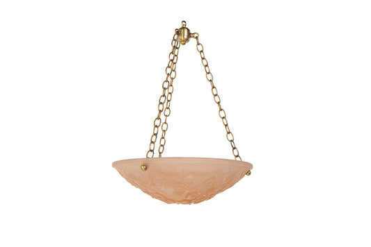 Molded Glass Rose Colored Art Deco Three Light Pendant With Geom Default
