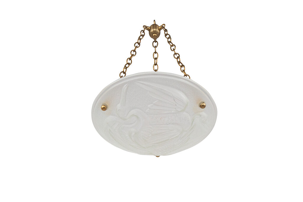 Molded Glass Motif Art Deco Three Light Pendant With Heron Motif Default
