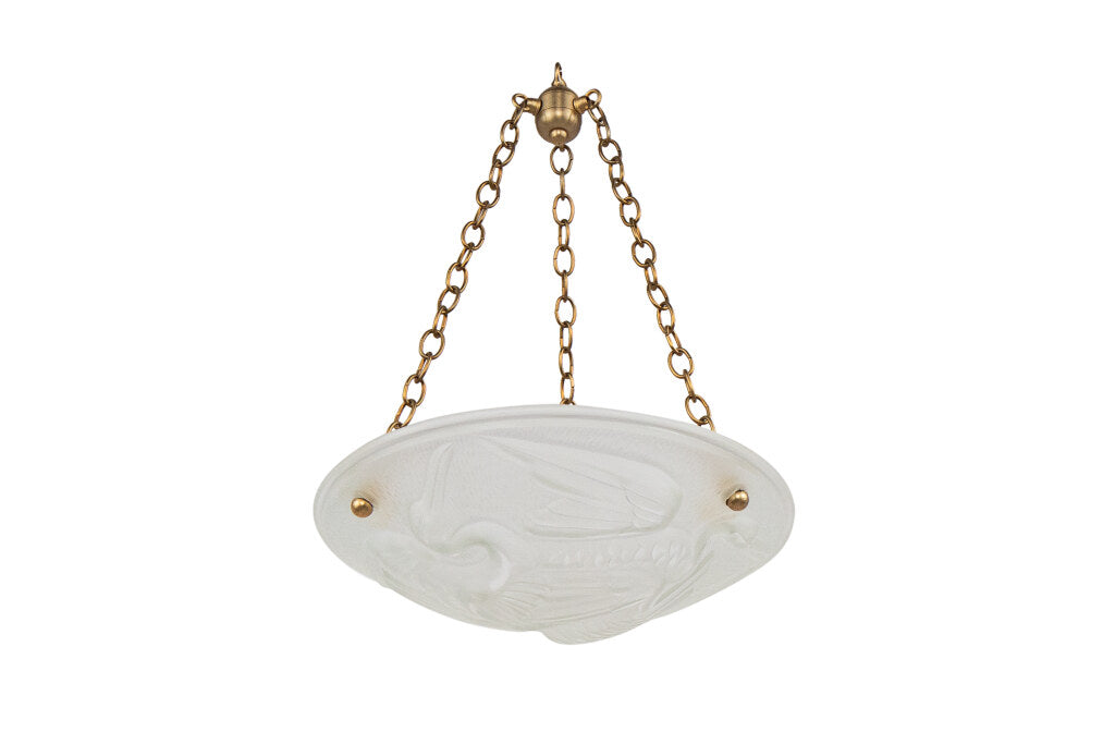 Molded Glass Motif Art Deco Three Light Pendant With Heron Motif Default
