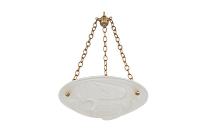 Molded Glass Motif Art Deco Three Light Pendant With Heron Motif Default