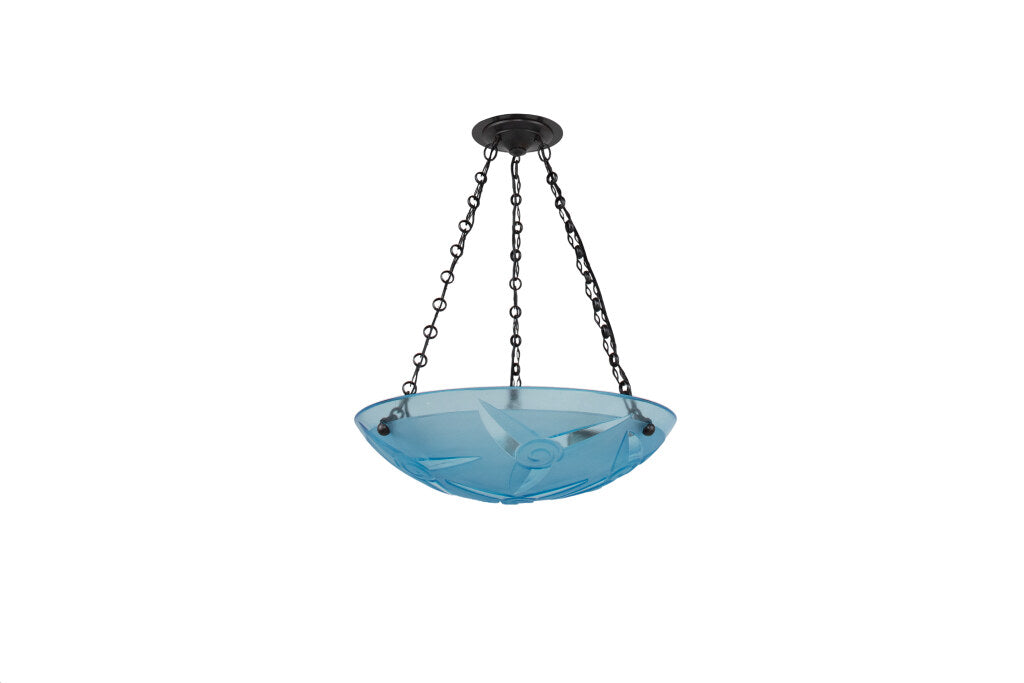 Molded Blue Glass Art Deco Pendant With Geometric Floral Motif B Default