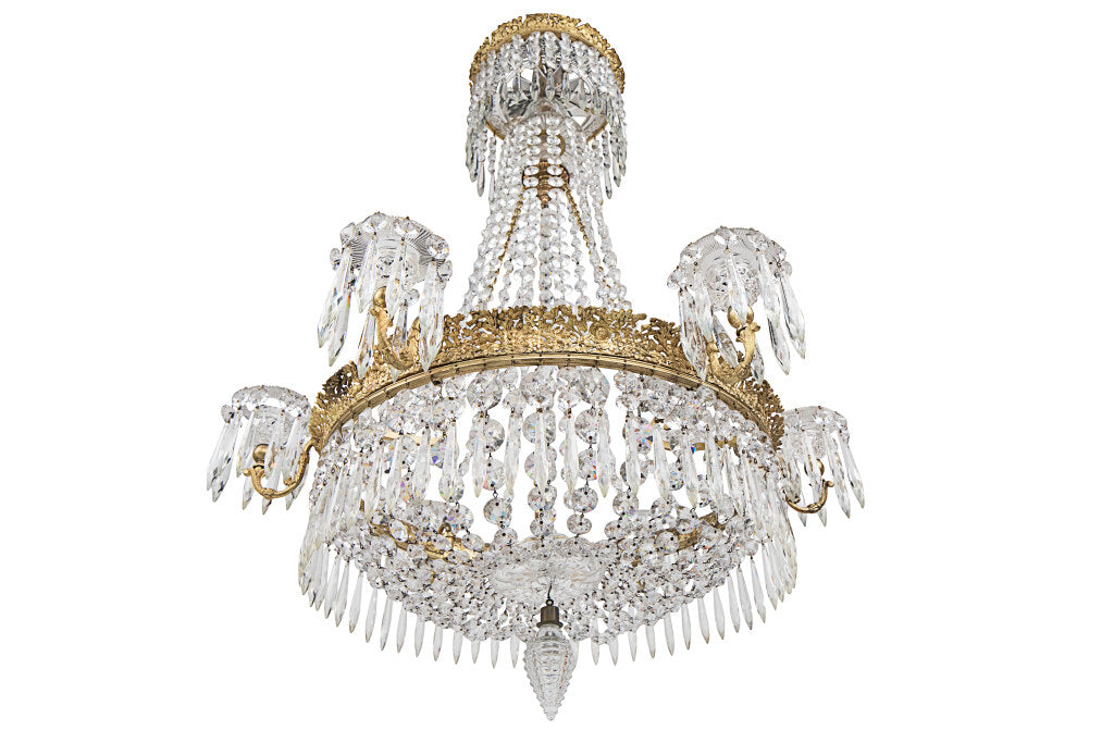 Gilt Bronze And Cut Crystal Regency Style Six Light Chandelier, Default