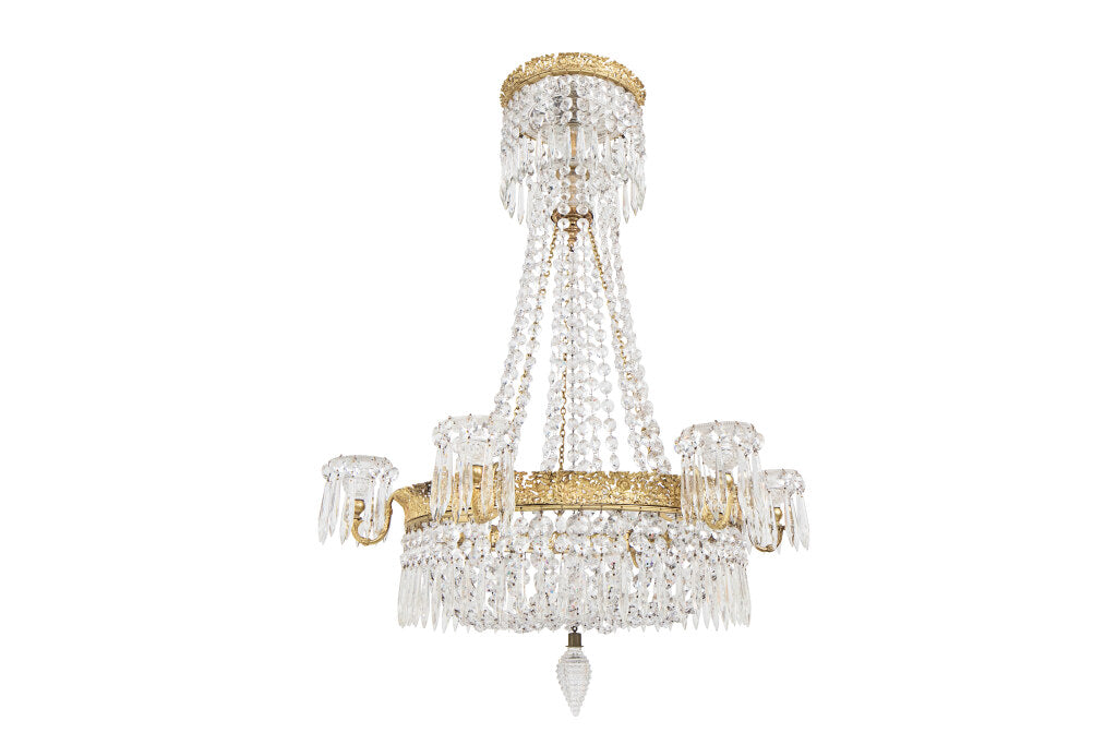 Gilt Bronze And Cut Crystal Regency Style Six Light Chandelier, Default