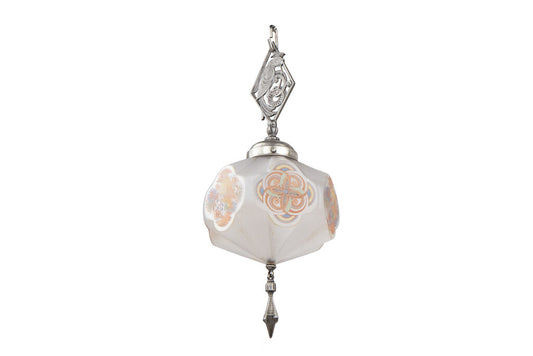 Hand Painted And Frosted  Glass Secessionist Spelter Pendant, Au Default