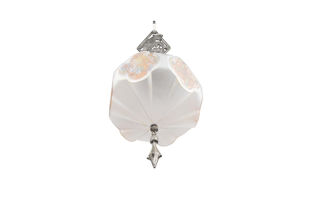 Hand Painted And Frosted  Glass Secessionist Spelter Pendant, Au Default