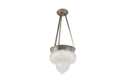 Molded Glass And Nickeled Bronze One Light Pendant By "MULLER FR Default