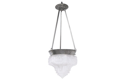 Molded Glass And Nickeled Bronze One Light Pendant By "MULLER FR Default