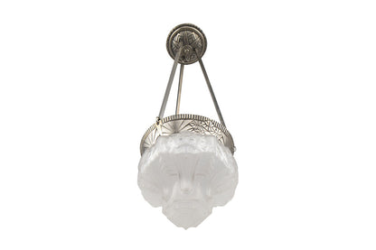 Molded Glass And Nickeled Bronze One Light Pendant By "MULLER FR Default