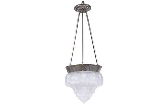 Molded Glass And Nickeled Bronze One Light Pendant By "MULLER FR Default