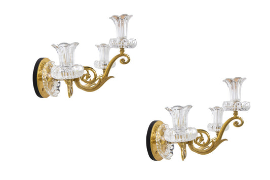 Gilt Bronze And Cut Crystal Three Light Sconces In The Style Of Default