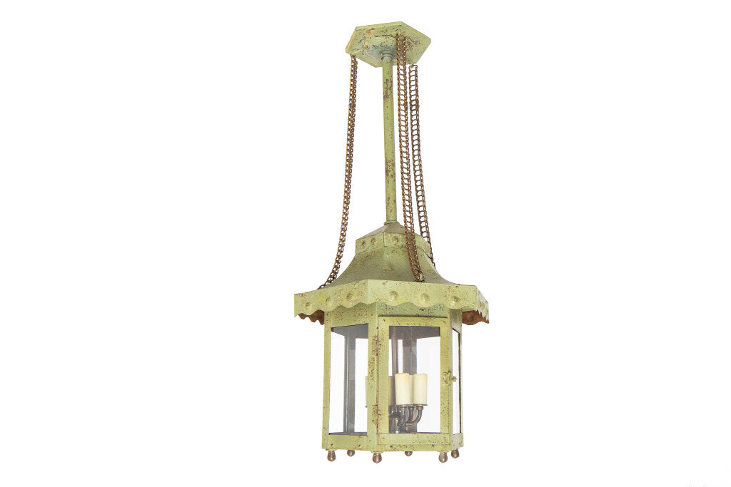 Painted Iron and Glass Paneled Art Deco Hexagonal Lantern, Franc Default
