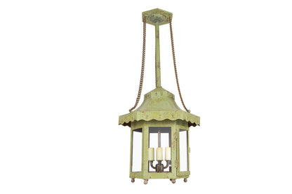 Painted Iron and Glass Paneled Art Deco Hexagonal Lantern, Franc Default