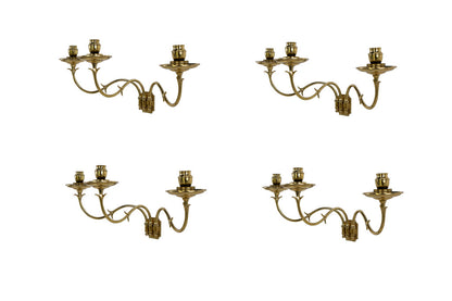 Brass Set Of Four Swing Arm Three Light  Sconces, England Mid 19 Default
