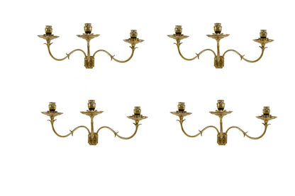 Brass Set Of Four Swing Arm Three Light  Sconces, England Mid 19 Default