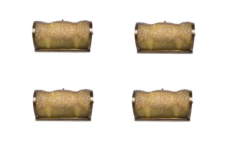 Molded Glass And Brass Amber Set Of Four Art Deco Sconces With H Default