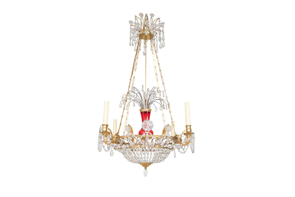 Gilt Bronze, Crystal And Cranberry Colored Glass Four Light Russ Default