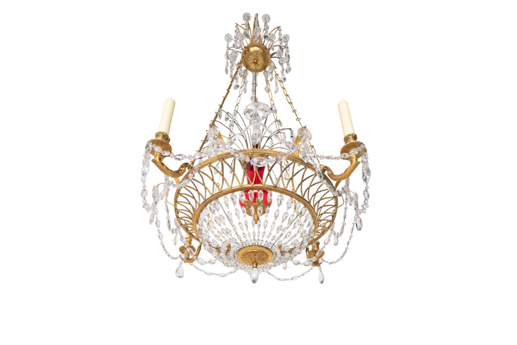 Gilt Bronze, Crystal And Cranberry Colored Glass Four Light Russ Default