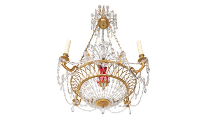 Gilt Bronze, Crystal And Cranberry Colored Glass Four Light Russ Default