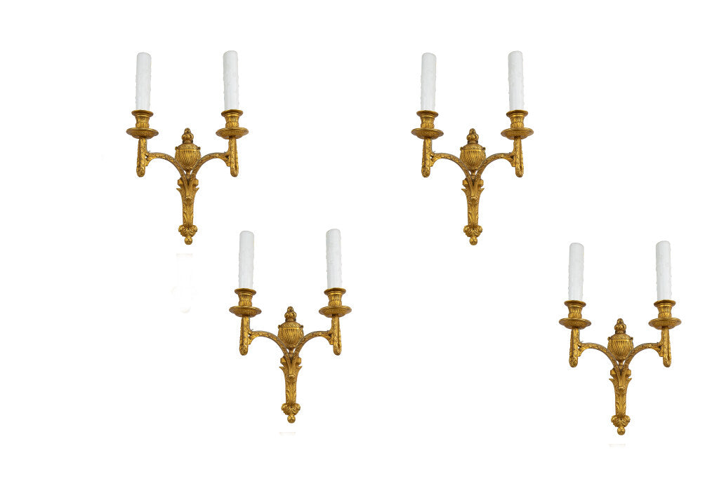 Gilt Bronze L.XVI Style Set Of Four Two Light Sconces With Garla Default