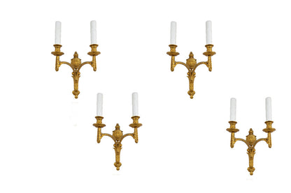 Gilt Bronze L.XVI Style Set Of Four Two Light Sconces With Garla Default