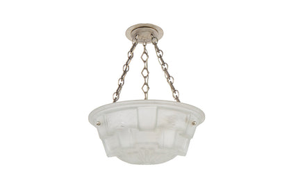 Molded Glass Art Deco Three Light Pendant With Geometric Motif, Default
