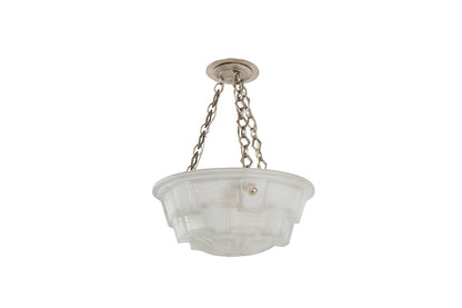 Molded Glass Art Deco Three Light Pendant With Geometric Motif, Default