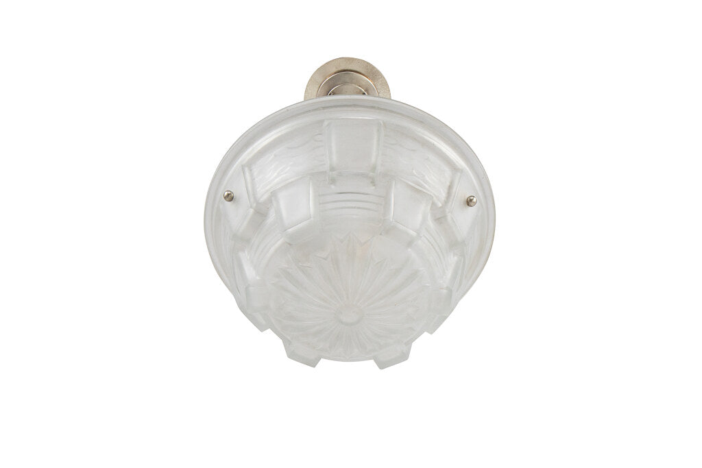 Molded Glass Art Deco Three Light Pendant With Geometric Motif, Default