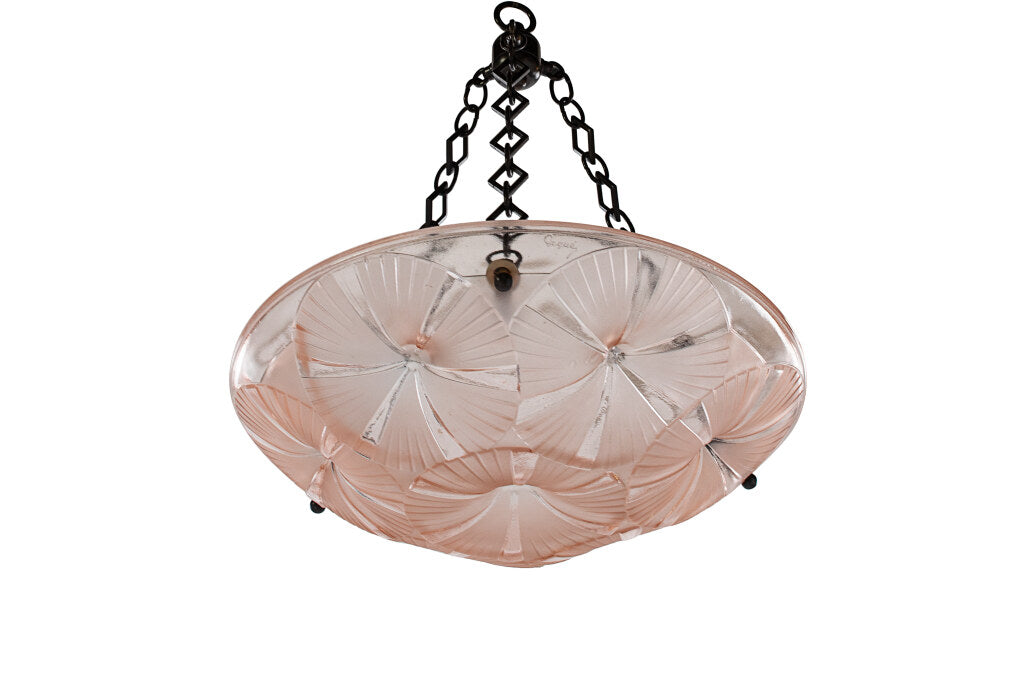Molded Glass Peach Colored Art Deco Three Light Pendant With Mor Default