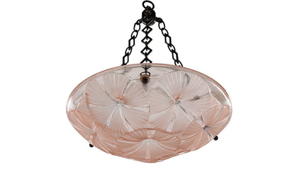 Molded Glass Peach Colored Art Deco Three Light Pendant With Mor Default
