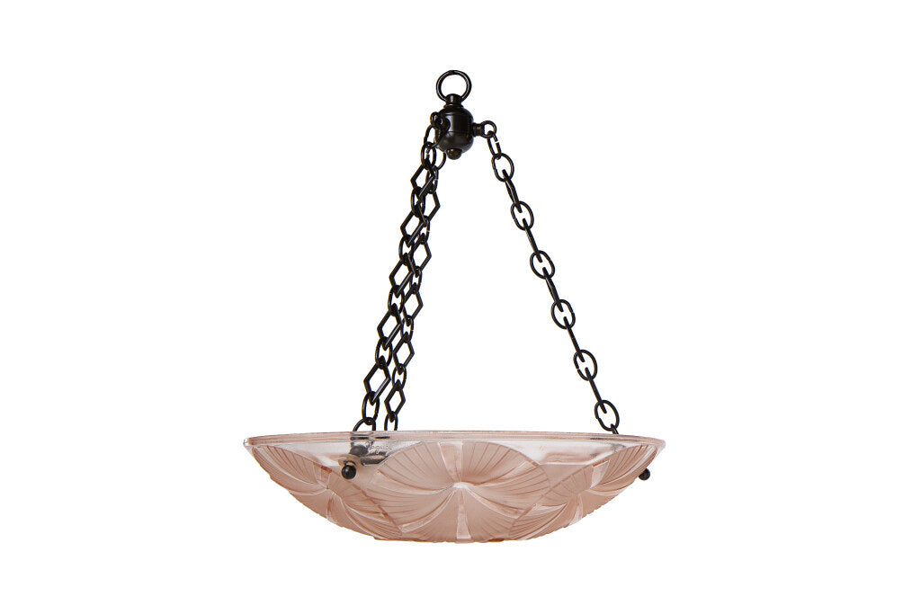 Molded Glass Peach Colored Art Deco Three Light Pendant With Mor Default