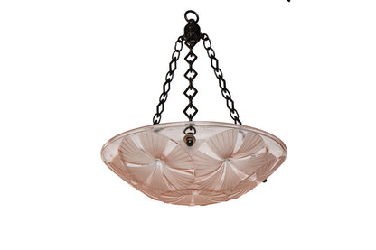 Molded Glass Peach Colored Art Deco Three Light Pendant With Mor Default