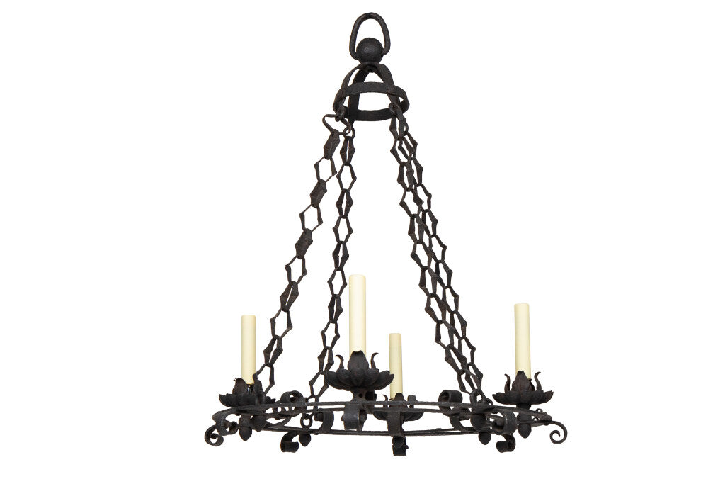 Wrought Iron  Double Ring Four Light Chandelier, France 19th Cen Default