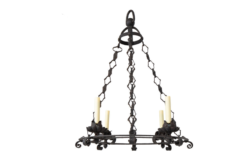 Wrought Iron  Double Ring Four Light Chandelier, France 19th Cen Default