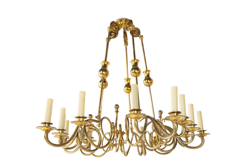 Polished Brass Fifteen Light Swirl Design Counter Weight Chandel